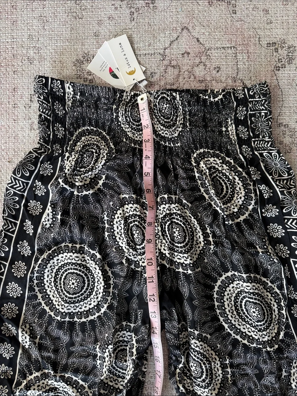 Black & White Mandala Smocked Waist Joggers - Picture 4 of 9